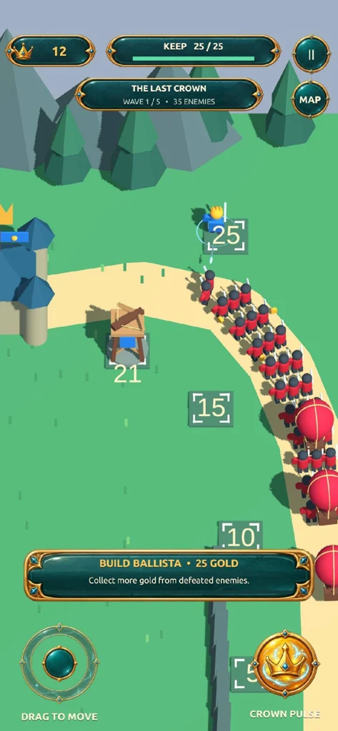 The king near a build location with a column of enemy troops approaching